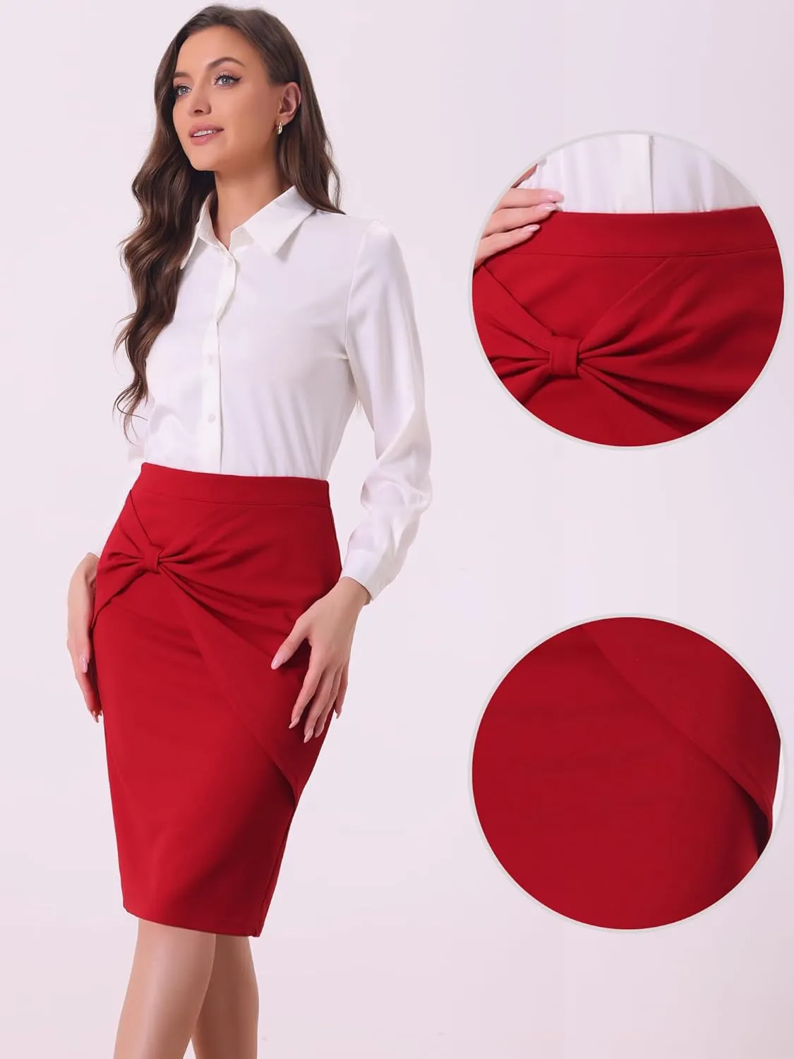 Allegra K Work Knee Length Bodycon Skirts for Women's Ruched High Waist Pencil Skirt