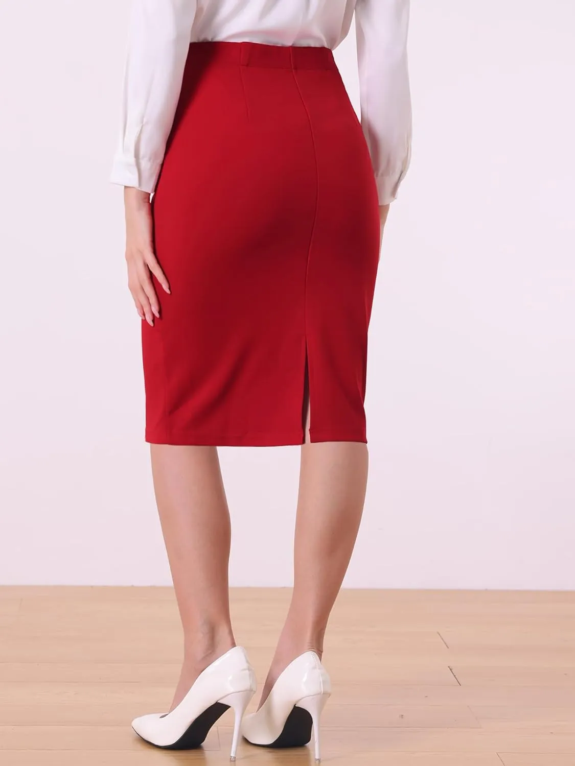 Allegra K Work Knee Length Bodycon Skirts for Women's Ruched High Waist Pencil Skirt