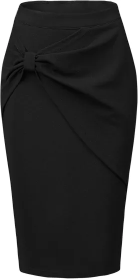 Allegra K Work Knee Length Bodycon Skirts for Women's Ruched High Waist Pencil Skirt