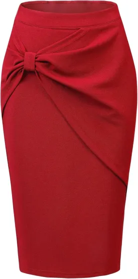Allegra K Work Knee Length Bodycon Skirts for Women's Ruched High Waist Pencil Skirt