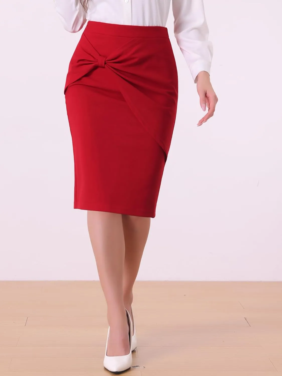 Allegra K Work Knee Length Bodycon Skirts for Women's Ruched High Waist Pencil Skirt