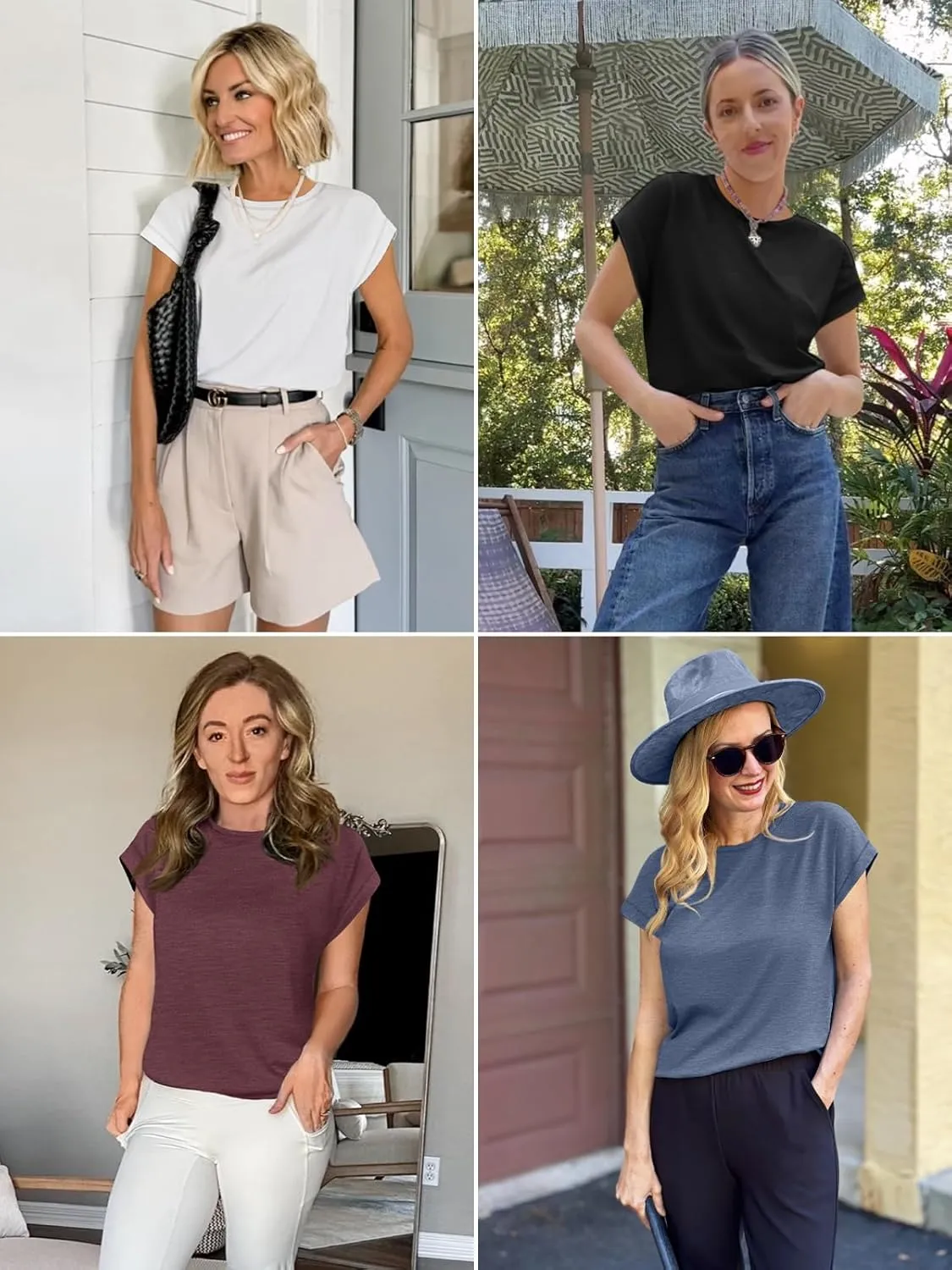 ATHMILE Womens Tops Basic T Shirts Summer Business Dressy Casual Cap Sleeve Tee Cute Clothes Trendy Fashion Outfits