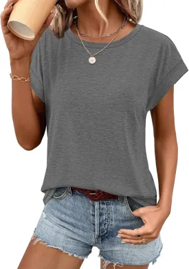 ATHMILE Womens Tops Basic T Shirts Summer Business Dressy Casual Cap Sleeve Tee Cute Clothes Trendy Fashion Outfits