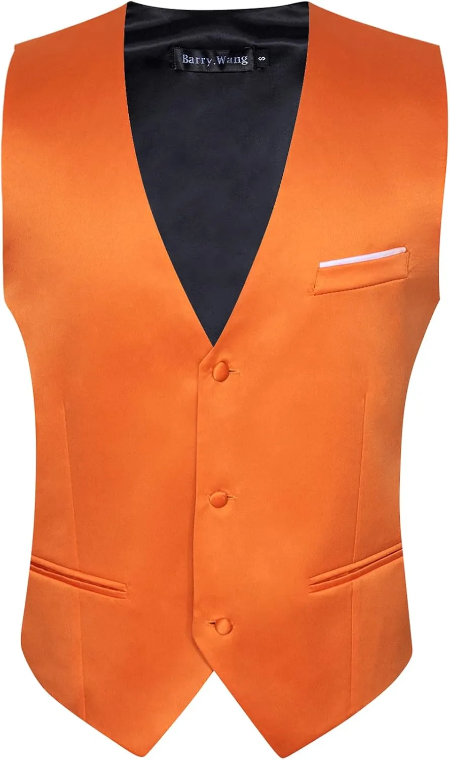 Barry.Wang Mens Satin Suit Vest Formal/Leisure V-neck 2 Pockets Wedding Party Tuxedo Waistcoat