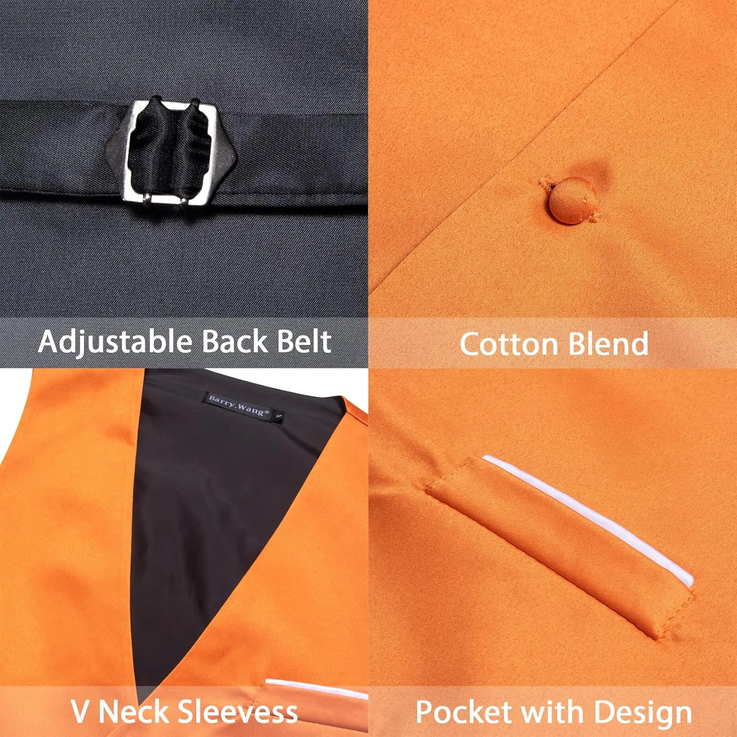 Barry.Wang Mens Satin Suit Vest Formal/Leisure V-neck 2 Pockets Wedding Party Tuxedo Waistcoat