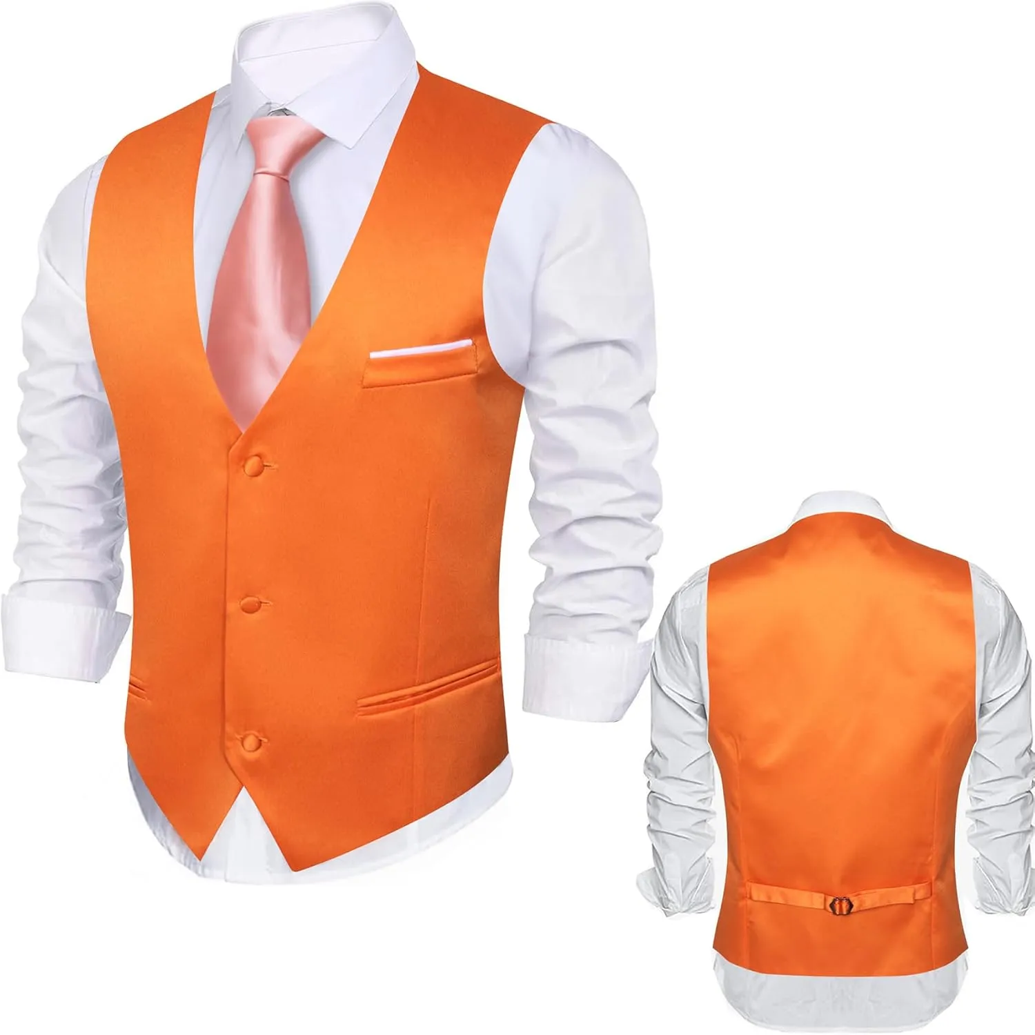 Barry.Wang Mens Satin Suit Vest Formal/Leisure V-neck 2 Pockets Wedding Party Tuxedo Waistcoat