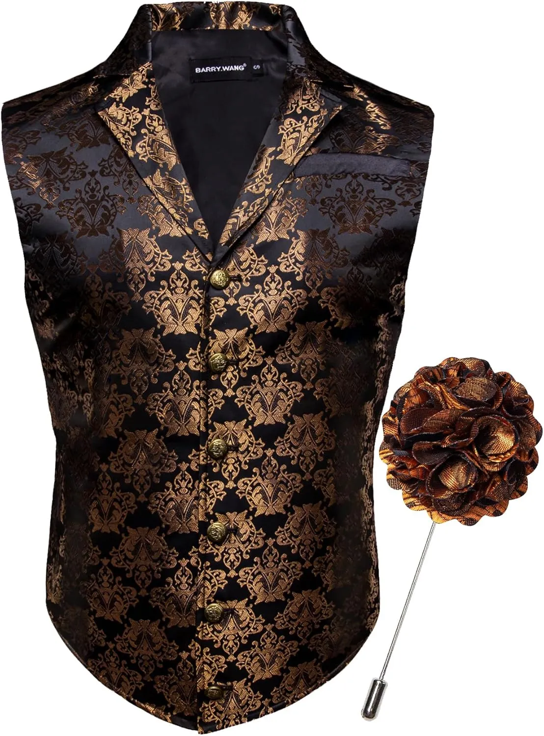 Barry.Wang Mens Victorian Suit Vest Lapel Collar Silk Paisley Steampunk Gothic Waistcoat Formal/Leisure Party