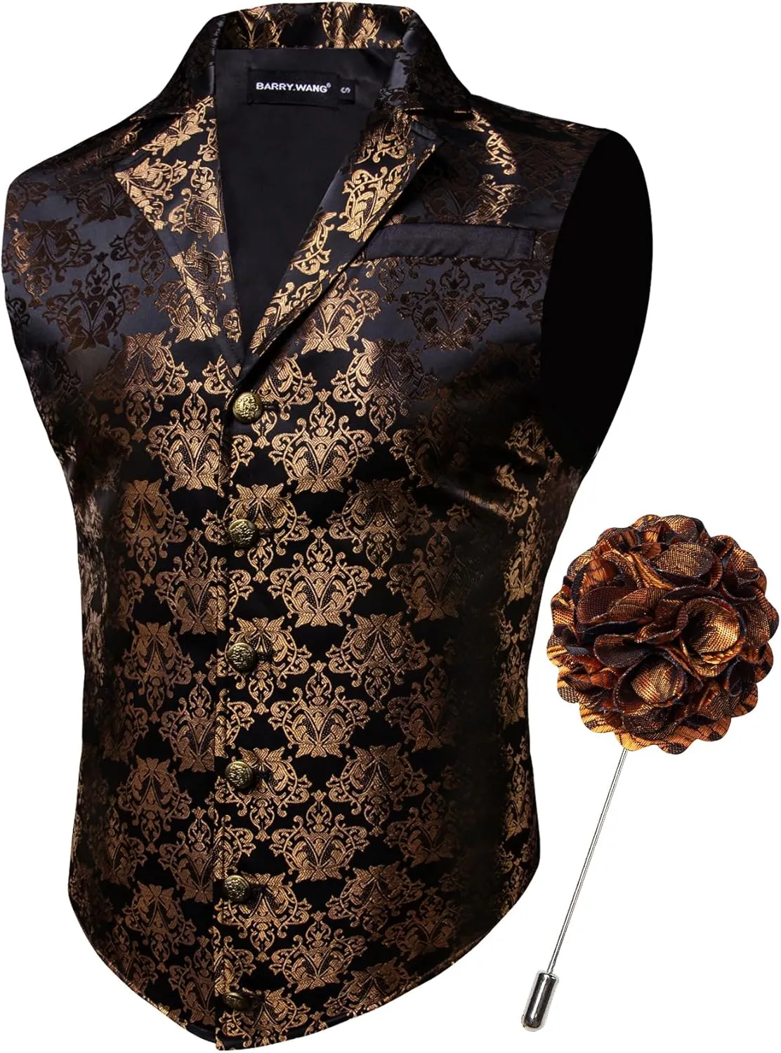 Barry.Wang Mens Victorian Suit Vest Lapel Collar Silk Paisley Steampunk Gothic Waistcoat Formal/Leisure Party