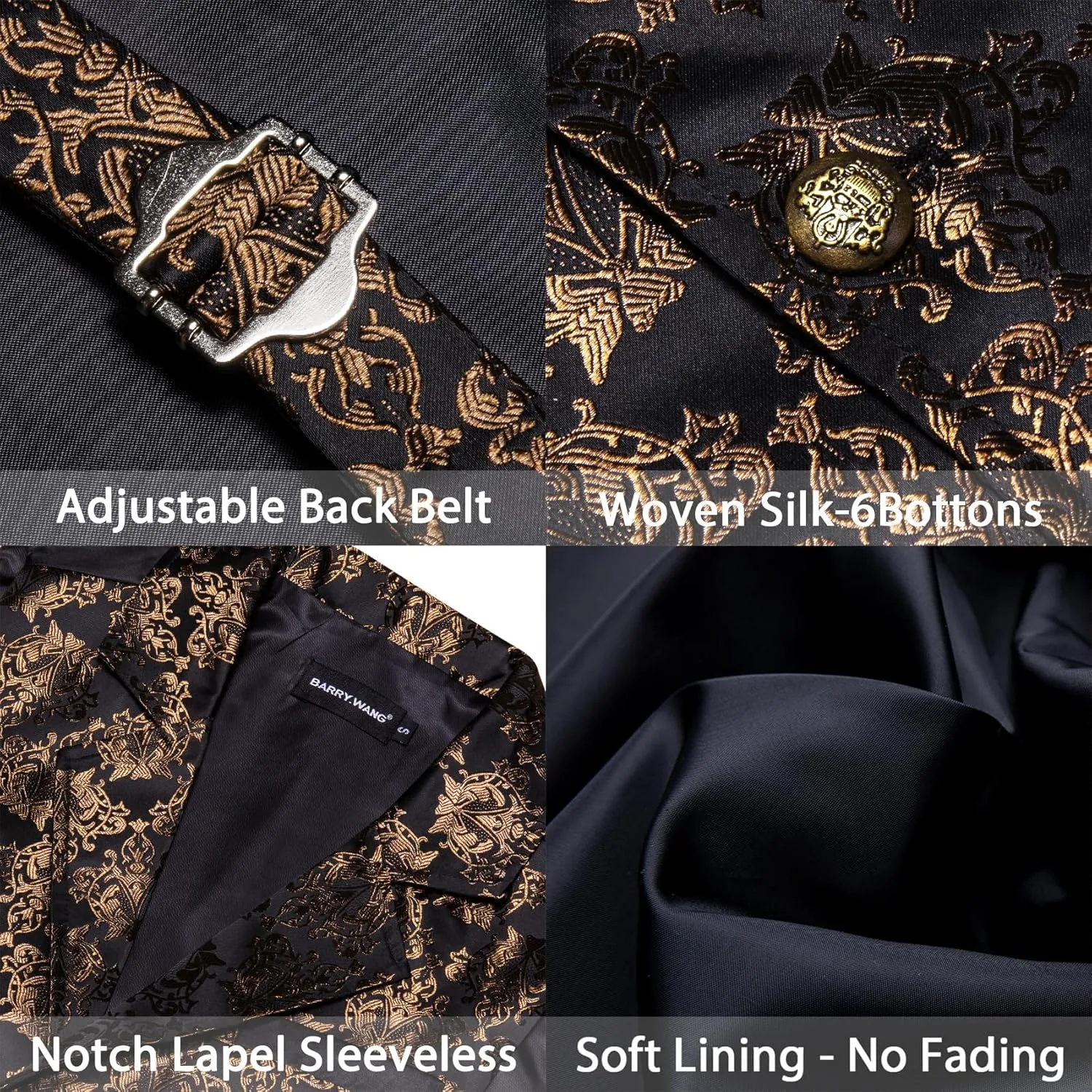 Barry.Wang Mens Victorian Suit Vest Lapel Collar Silk Paisley Steampunk Gothic Waistcoat Formal/Leisure Party