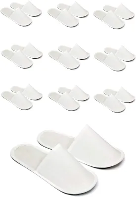 CHOCHILI 10 Pairs Fabric Packed Economy Disposable Hotel Slippers for Airbnb Spa Salon Party Wedding Guests - Fits up to Adult US Men Size 10 & Women Size 11, White