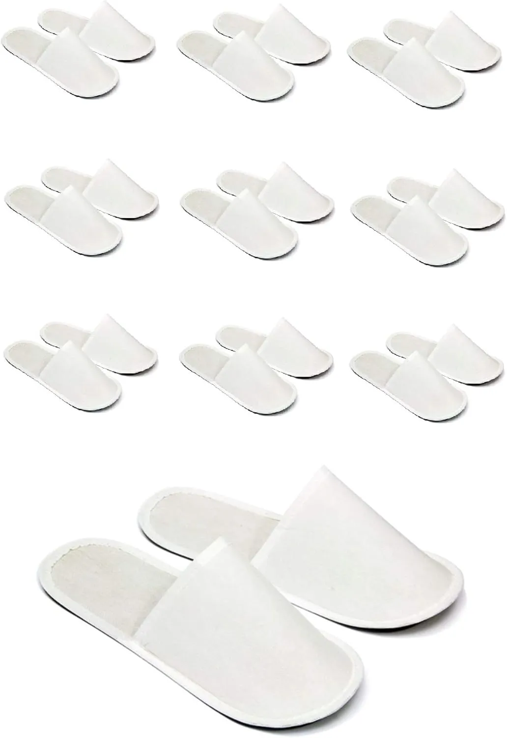 CHOCHILI 10 Pairs Fabric Packed Economy Disposable Hotel Slippers for Airbnb Spa Salon Party Wedding Guests - Fits up to Adult US Men Size 10 & Women Size 11, White