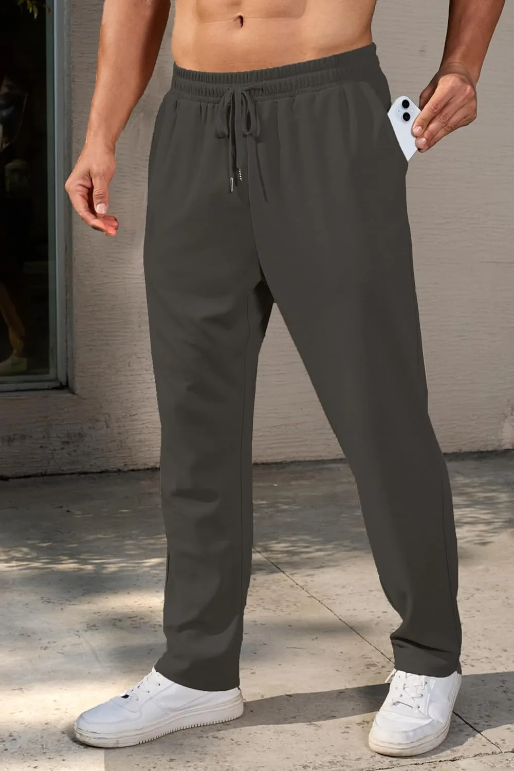 COOFANDY Men's Casual Pants Waffle Knit Yoga Pants Lightweight Sweatpants Open Bottom Lounge Trousers