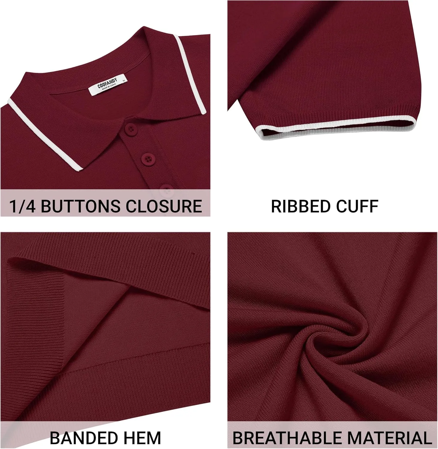 COOFANDY Mens Knit Polo Shirts Casual Short Sleeve Button Down Polo Shirt Classic Golf Shirts