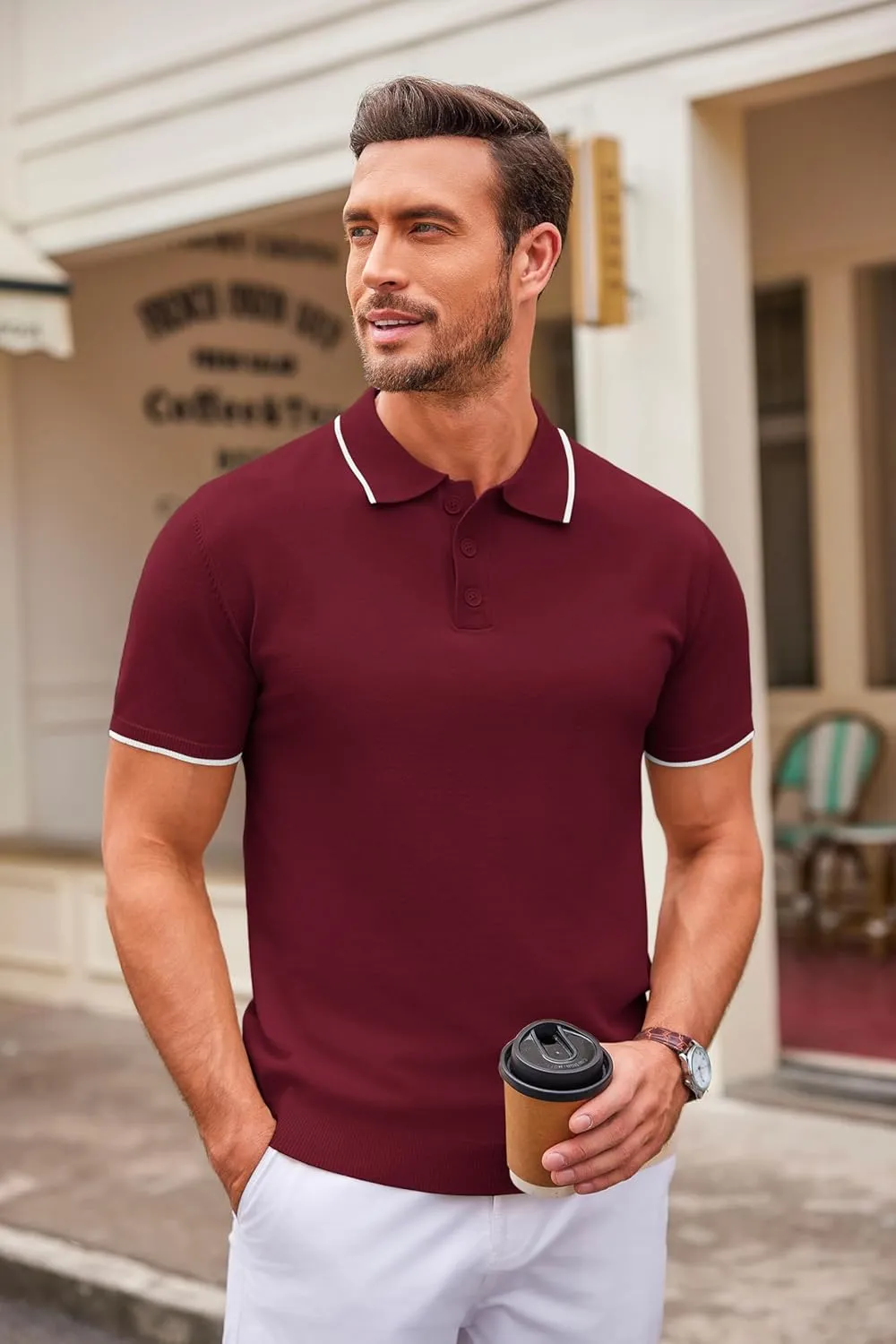 COOFANDY Mens Knit Polo Shirts Casual Short Sleeve Button Down Polo Shirt Classic Golf Shirts