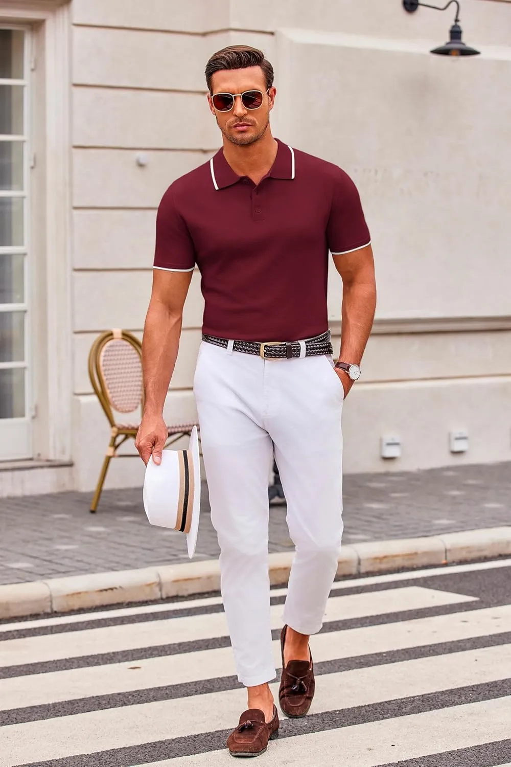 COOFANDY Mens Knit Polo Shirts Casual Short Sleeve Button Down Polo Shirt Classic Golf Shirts