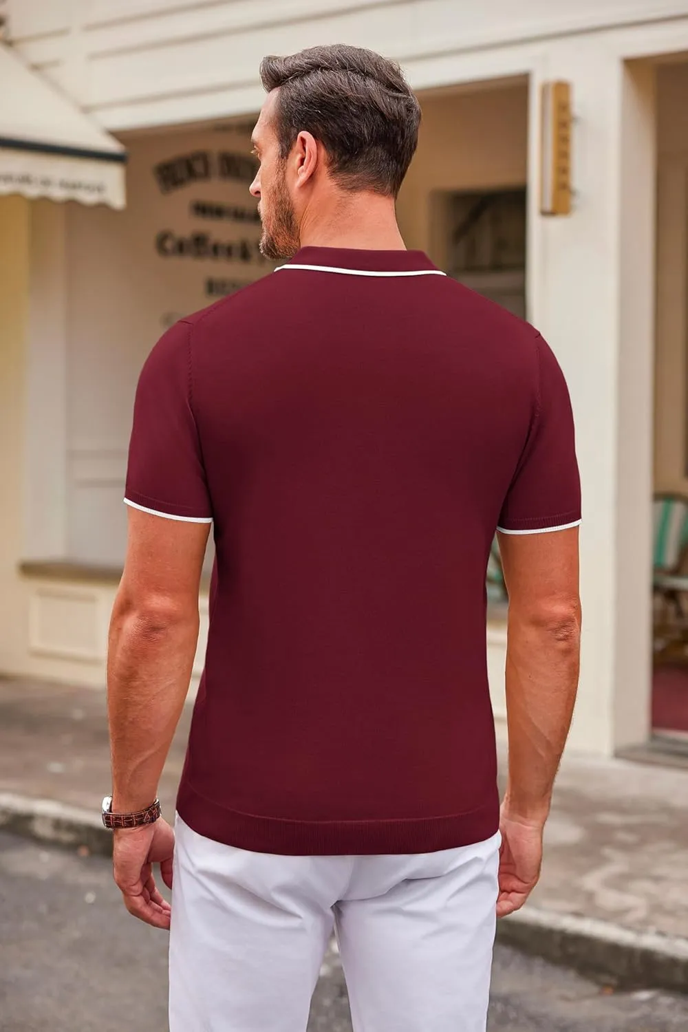 COOFANDY Mens Knit Polo Shirts Casual Short Sleeve Button Down Polo Shirt Classic Golf Shirts