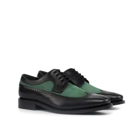DapperFam Zephyr in Black / Forest Men's Italian Suede & Leather Longwing Blucher