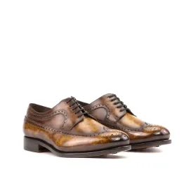 DapperFam Zephyr in Cognac Men's Hand-Painted Patina Longwing Blucher