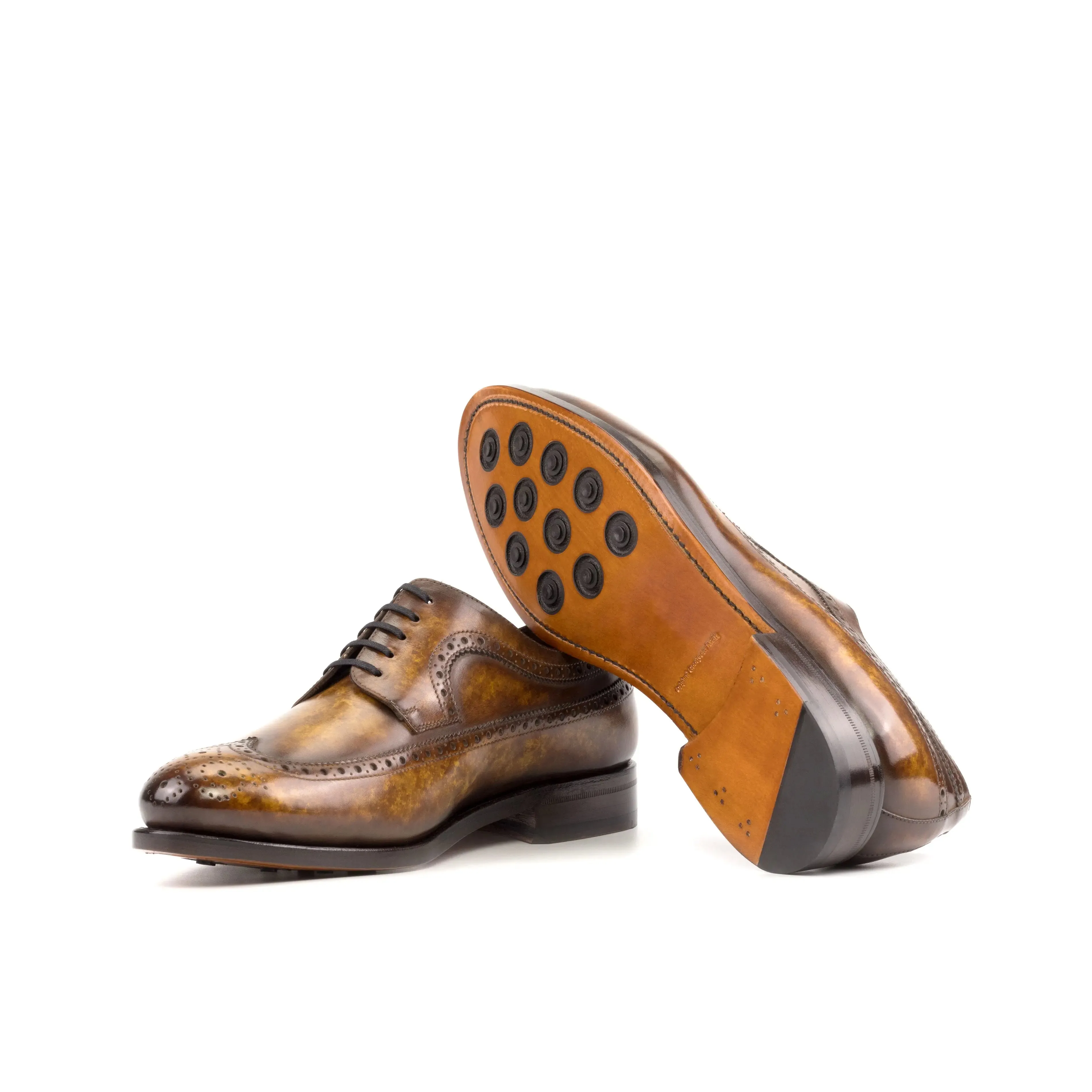 DapperFam Zephyr in Cognac Men's Hand-Painted Patina Longwing Blucher