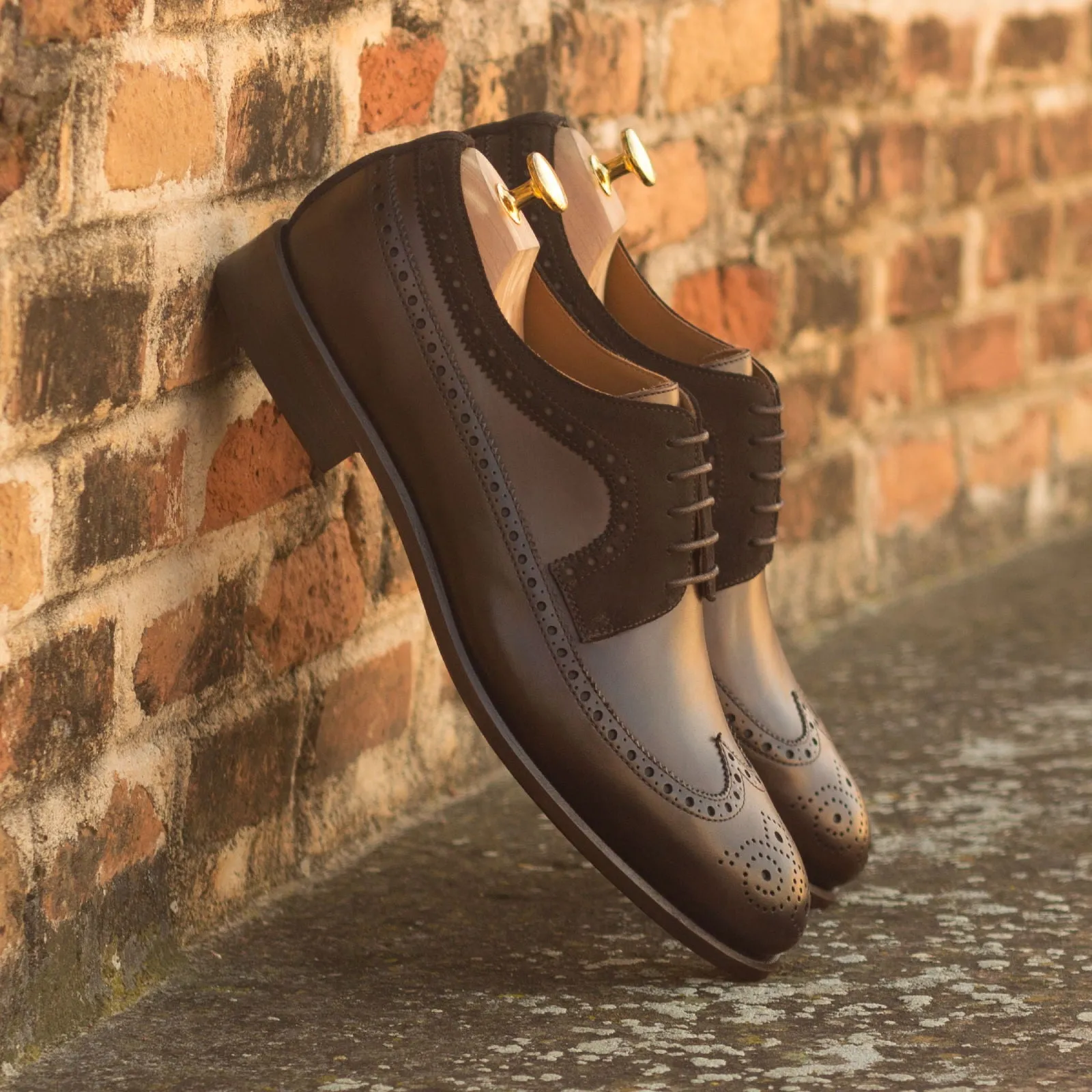 DapperFam Zephyr in Dark Brown Men's Lux Suede & Italian Leather Longwing Blucher