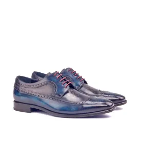 DapperFam Zephyr in Denim / Grey Men's Hand-Painted Patina Longwing Blucher