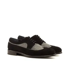 DapperFam Zephyr in Light Grey / Black Men's Flannel & Lux Suede Longwing Blucher