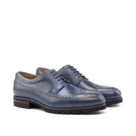 DapperFam Zephyr in Navy Men's Italian Leather & Italian Full Grain Leather Longwing Blucher