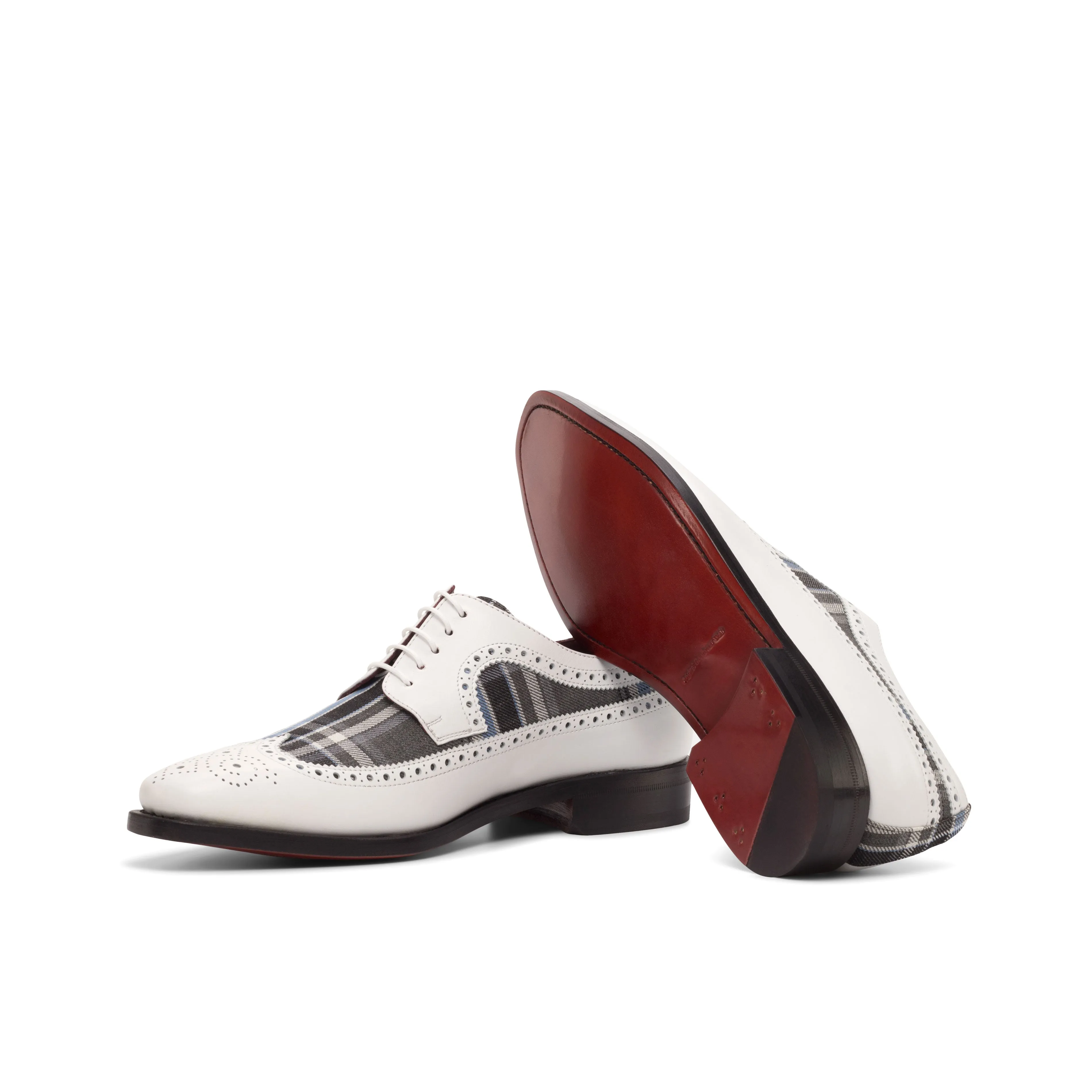 DapperFam Zephyr in Plaid / White Men's Sartorial & Italian Leather Longwing Blucher