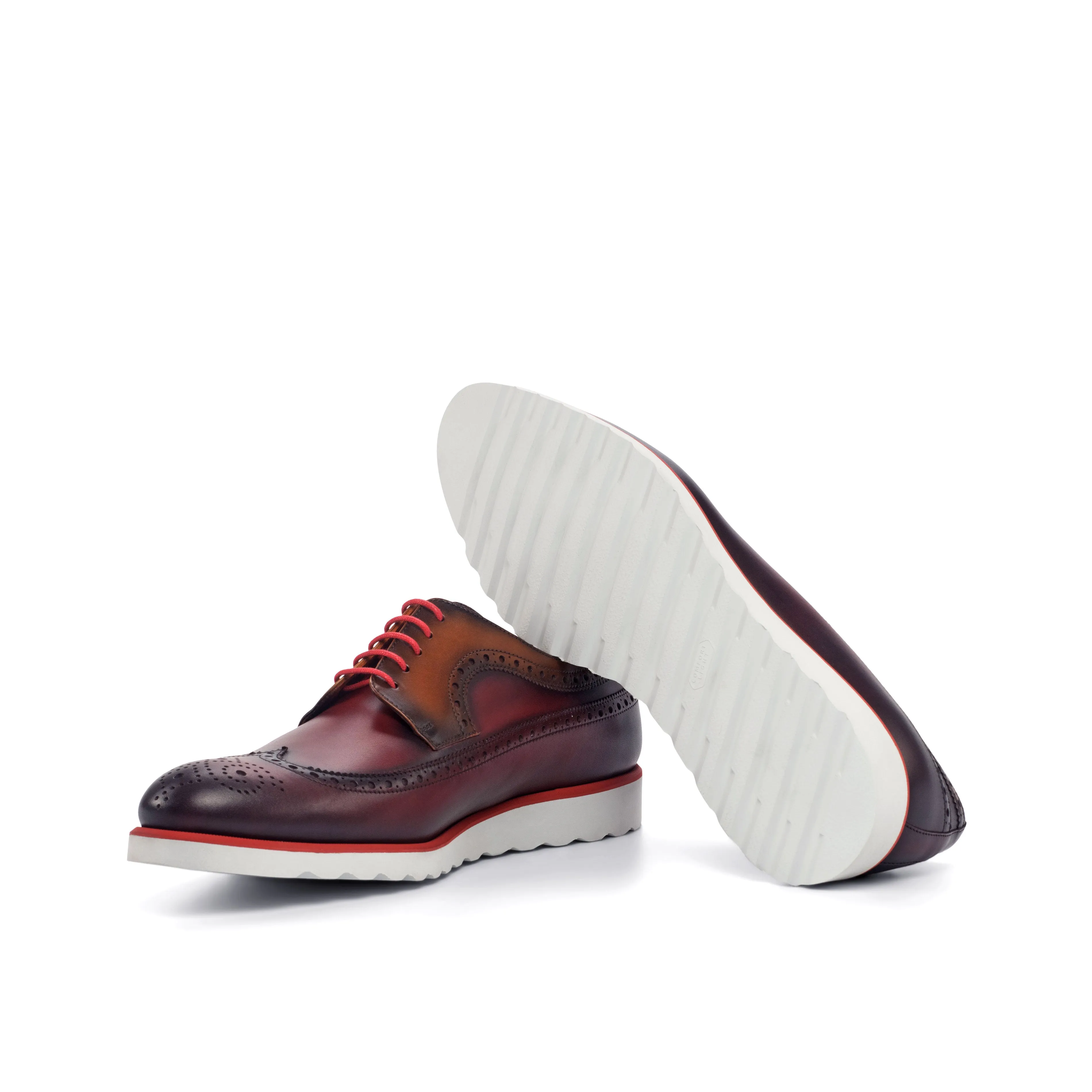 DapperFam Zephyr in Red / Cognac Men's Italian Leather Longwing Blucher
