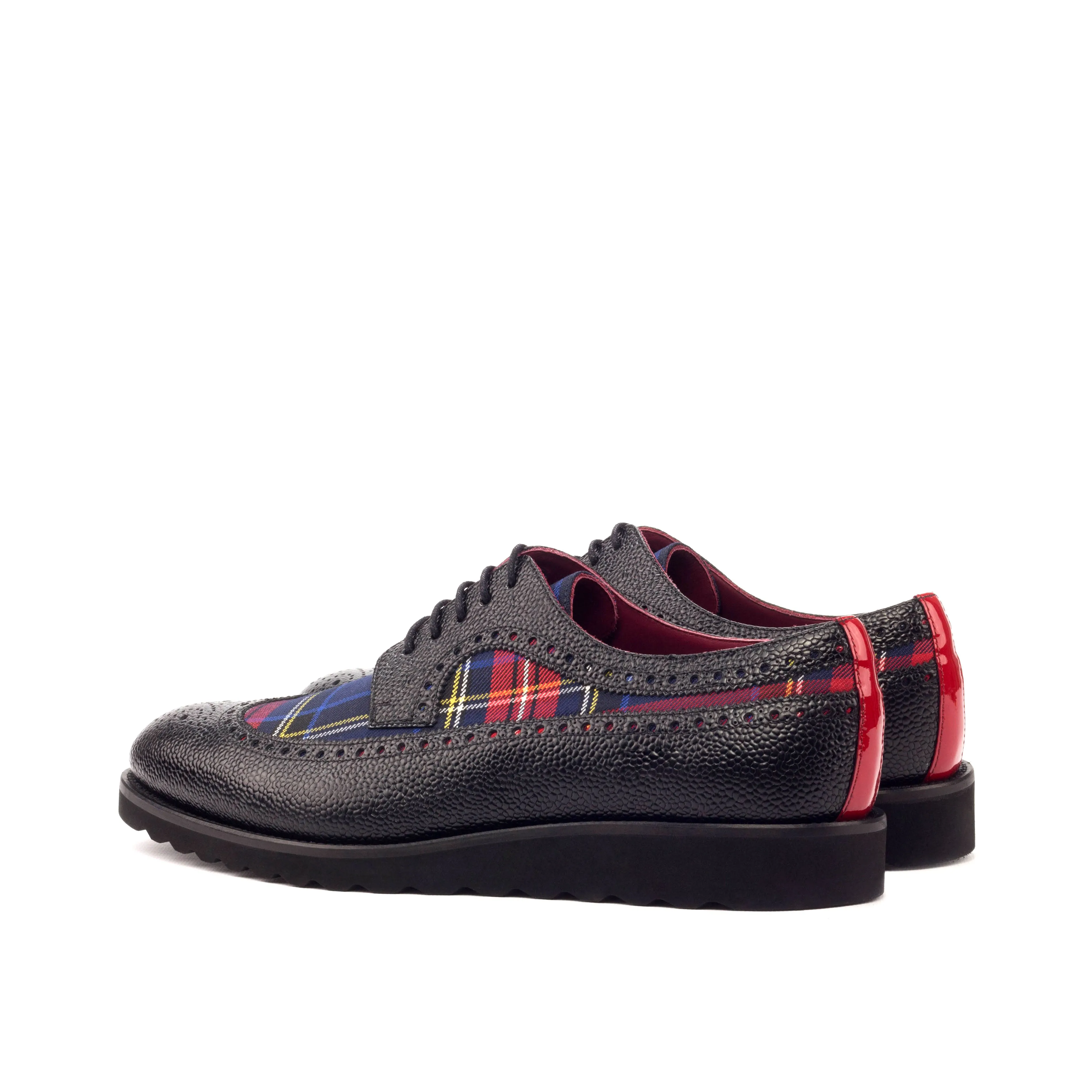DapperFam Zephyr in Tartan / Red / Black Men's Sartorial & Italian Patent & Grain Leather Longwing Blucher