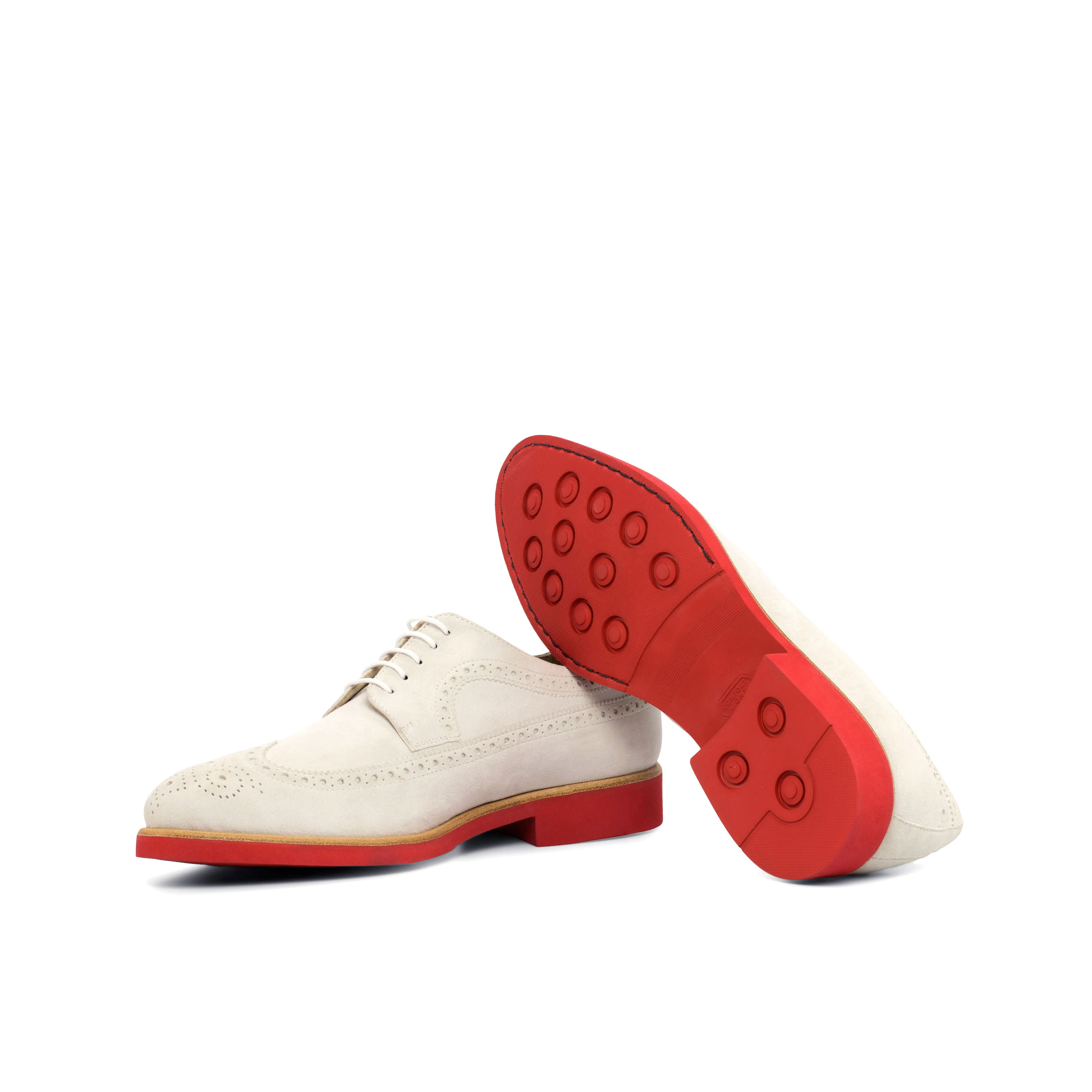 DapperFam Zephyr in White Men's Italian Suede Longwing Blucher