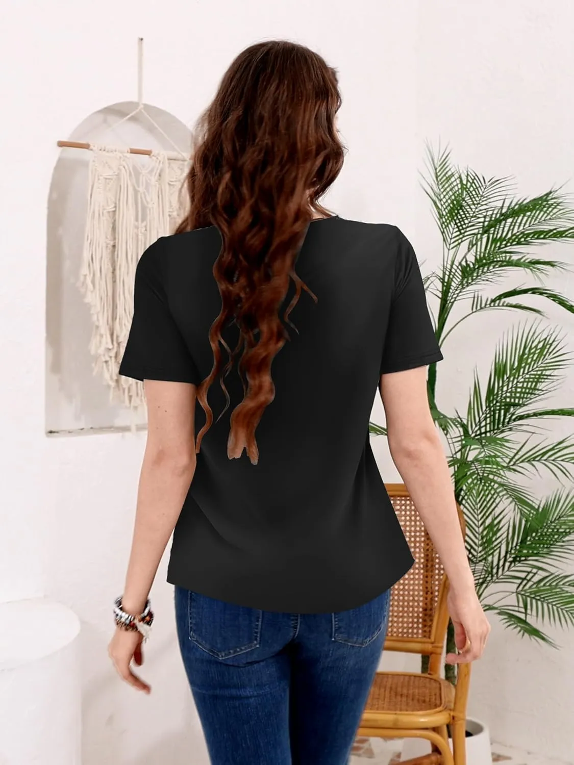 ETCYY Short Sleeve Tops for Women Trendy Summer Top 2025 Spring Shirts Square Neck Loose Tunic Dressy Casual Blouses
