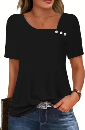 ETCYY Short Sleeve Tops for Women Trendy Summer Top 2025 Spring Shirts Square Neck Loose Tunic Dressy Casual Blouses