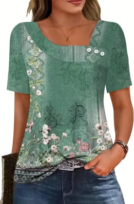ETCYY Short Sleeve Tops for Women Trendy Summer Top 2025 Spring Shirts Square Neck Loose Tunic Dressy Casual Blouses