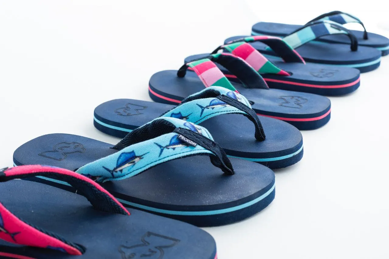 Fishin' Hole Flip Flops in Blue Sailfish Print