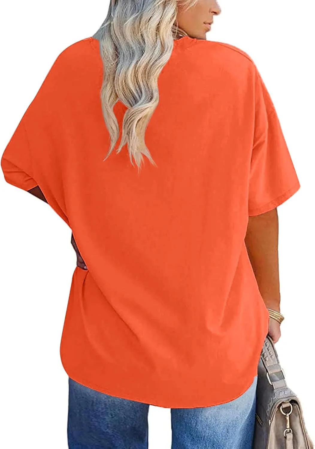 Fisoew Women's Plus Size T Shirts Oversized Tees Summer Half Sleeve Crew Neck Tunic Tops