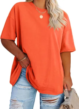 Fisoew Women's Plus Size T Shirts Oversized Tees Summer Half Sleeve Crew Neck Tunic Tops