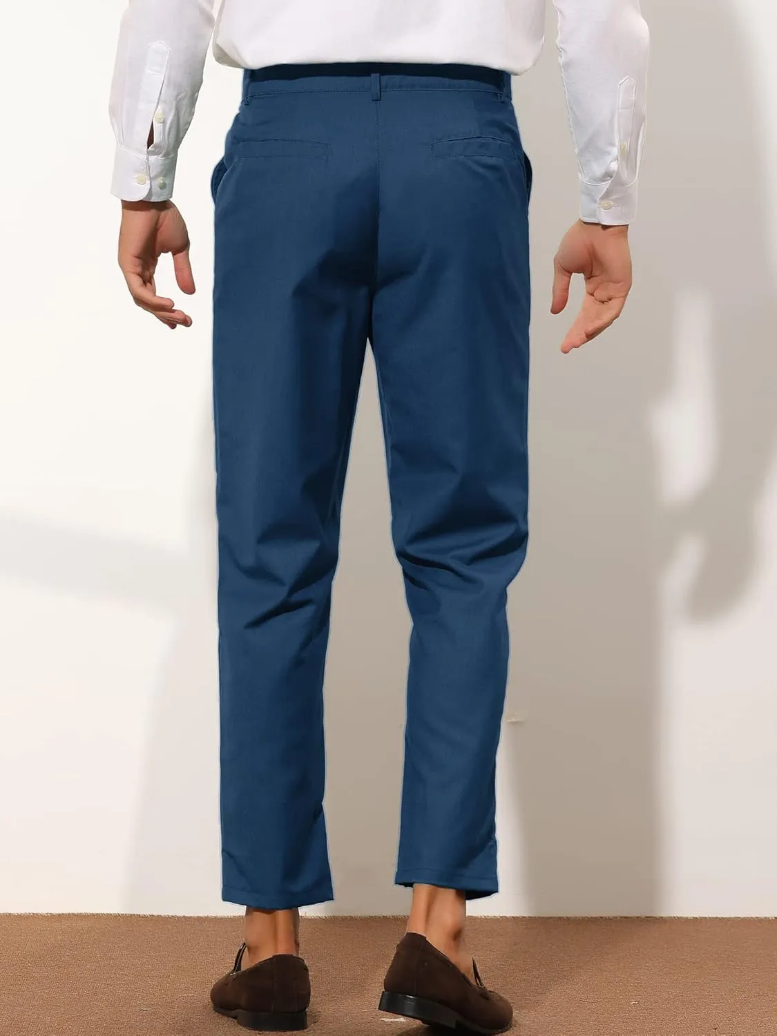 Lars Amadeus Cropped Dress Pants for Men's Solid Color Flat Front Business Prom Tapered Trousers