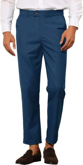Lars Amadeus Cropped Dress Pants for Men's Solid Color Flat Front Business Prom Tapered Trousers