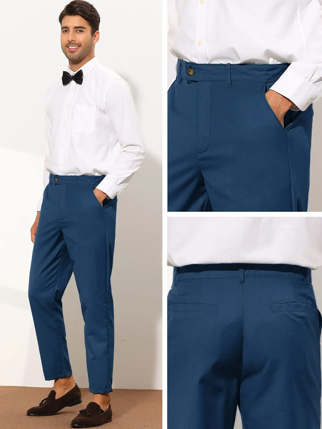 Lars Amadeus Cropped Dress Pants for Men's Solid Color Flat Front Business Prom Tapered Trousers
