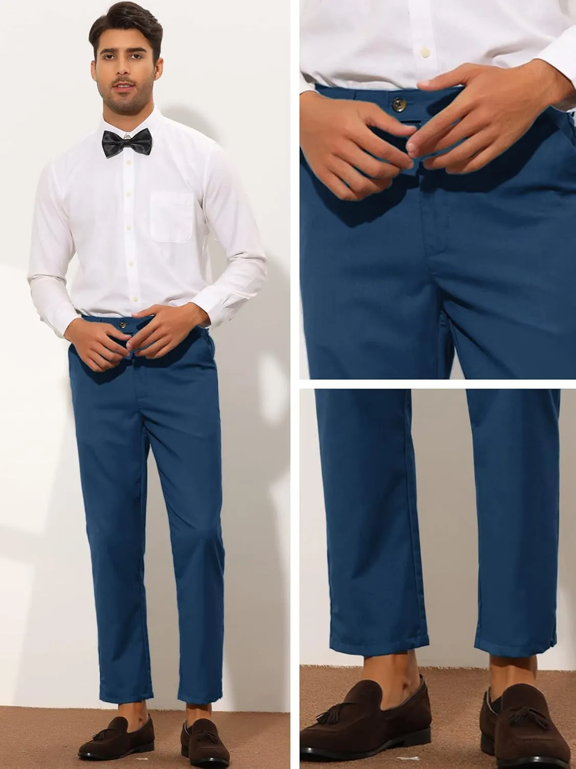 Lars Amadeus Cropped Dress Pants for Men's Solid Color Flat Front Business Prom Tapered Trousers