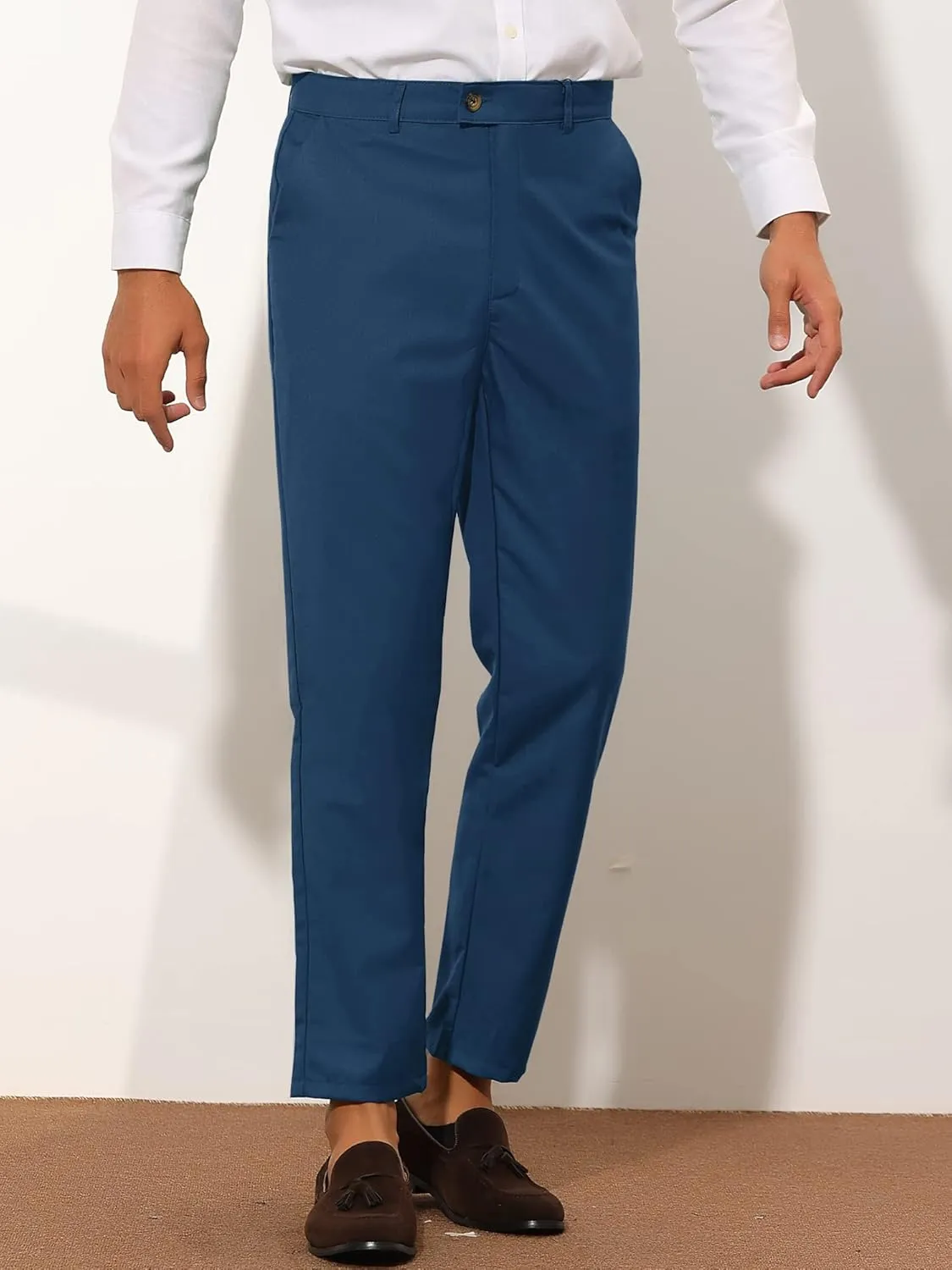 Lars Amadeus Cropped Dress Pants for Men's Solid Color Flat Front Business Prom Tapered Trousers