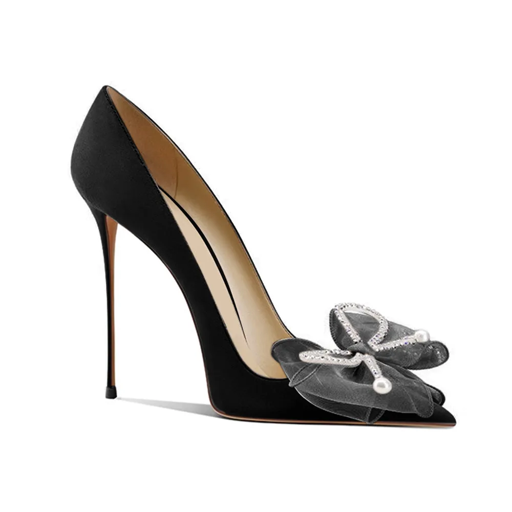 LENOB Diamante Bow High Heel Pumps - 10cm