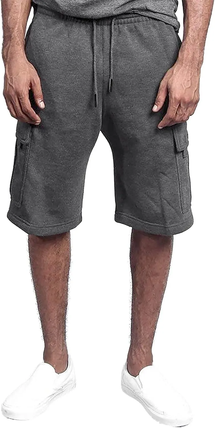Mens Cargo Sweat Shorts Casual Drawstring Elastic Waist Athletic Workout Gym Jogger Shorts Summer Sport Short Pockets