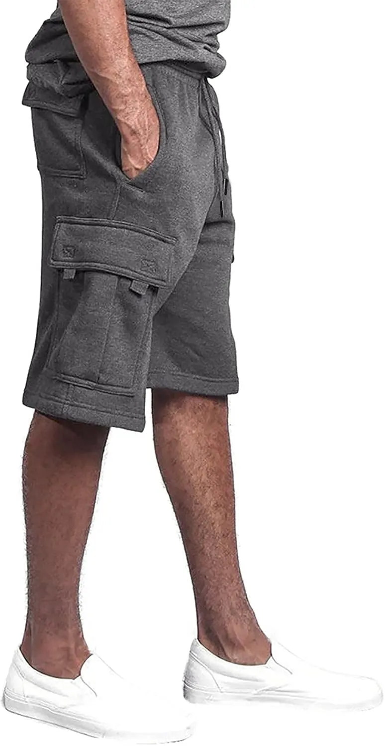 Mens Cargo Sweat Shorts Casual Drawstring Elastic Waist Athletic Workout Gym Jogger Shorts Summer Sport Short Pockets