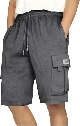 Mens Cargo Sweat Shorts Casual Drawstring Elastic Waist Athletic Workout Gym Jogger Shorts Summer Sport Short Pockets