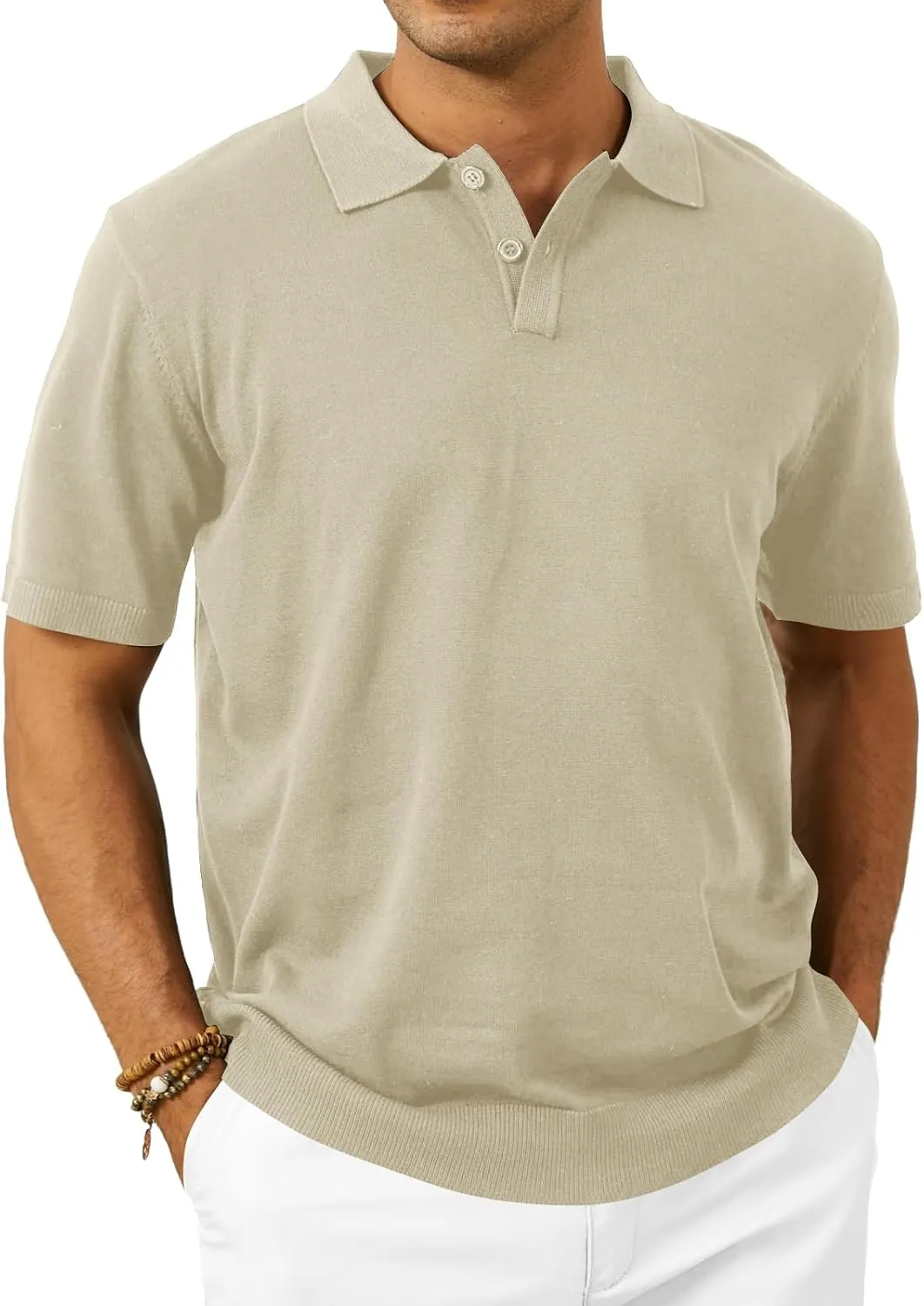 Mens Knit Polo Shirts Casual Short Sleeve Classic Button Polo T-Shirt Fashion Summer Collared Pullover Golf Shirt