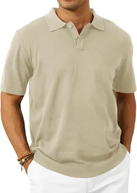Mens Knit Polo Shirts Casual Short Sleeve Classic Button Polo T-Shirt Fashion Summer Collared Pullover Golf Shirt