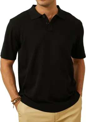 Mens Knit Polo Shirts Casual Short Sleeve Classic Button Polo T-Shirt Fashion Summer Collared Pullover Golf Shirt