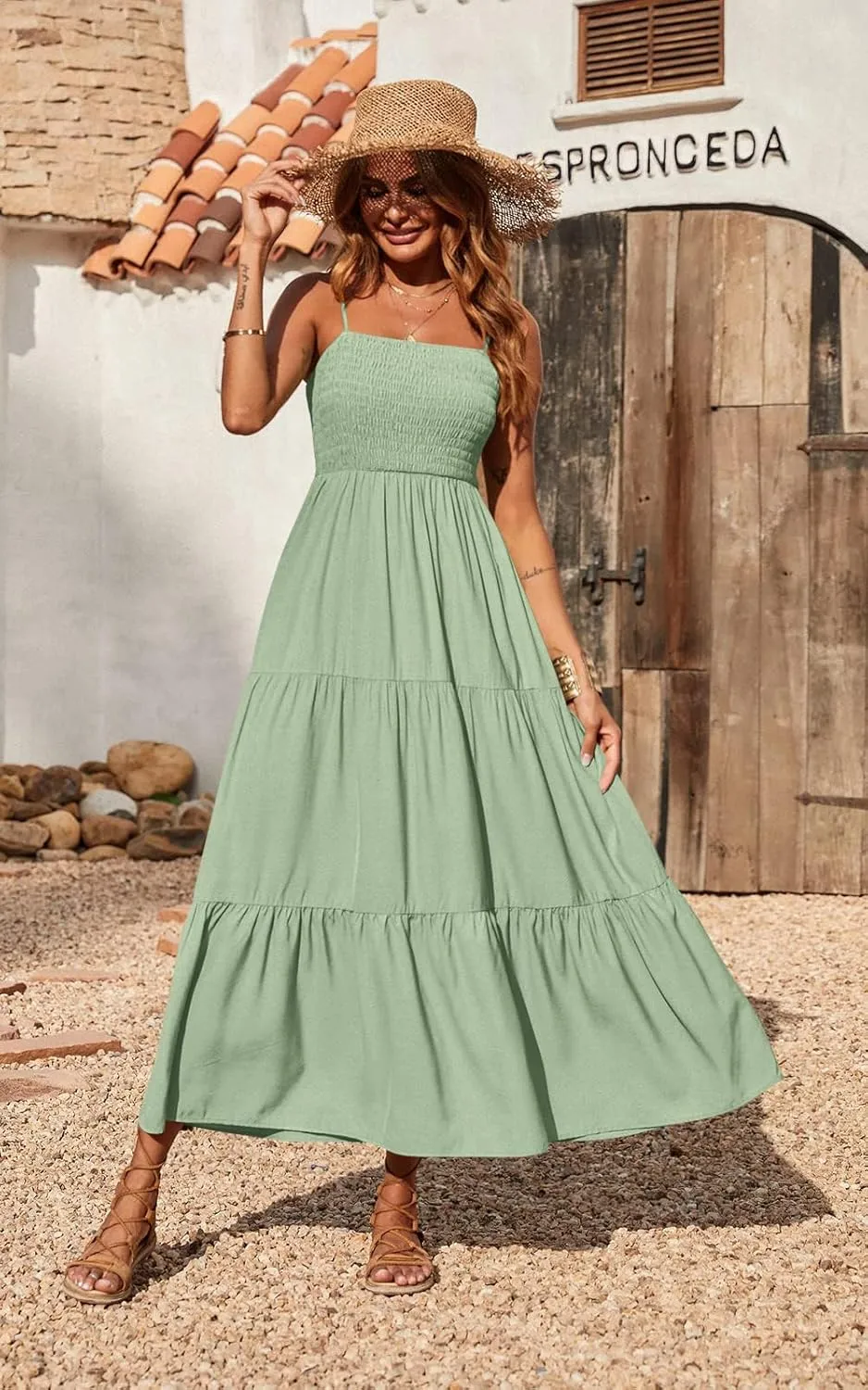 PRETTYGARDEN Women's Summer Maxi Dress 2025 Casual Boho Sleeveless Spaghetti Strap Smocked Tiered Long Beach Sundresses
